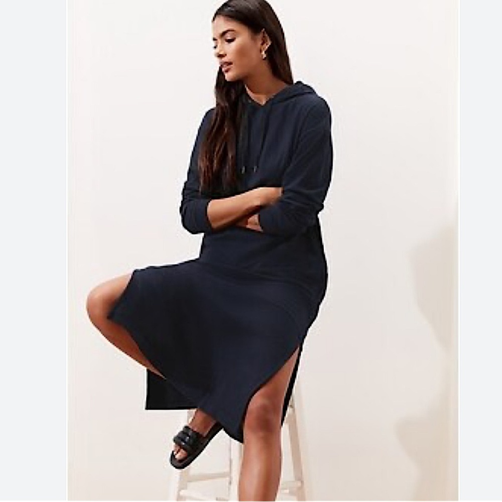 BANANA REPUBLIC NAVY HOODED SWEATSHIRT DRESS